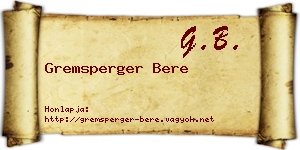 Gremsperger Bere névjegykártya